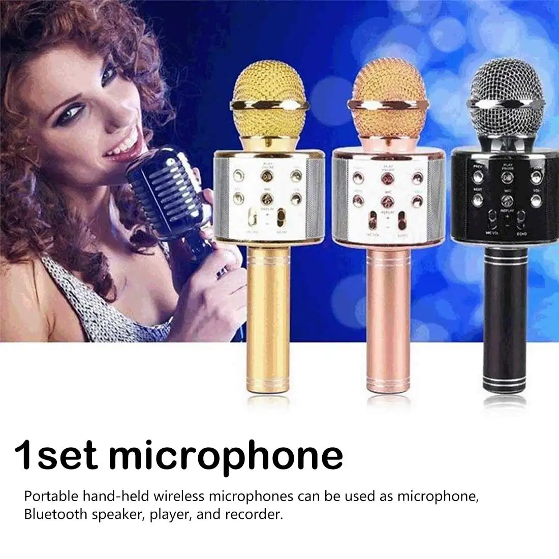 Bluetooth беспроводной микрофон динамик ручной микрофон караоке микрофон музыкальный плеер для вокала, с рекордером KTV караоке микрофон