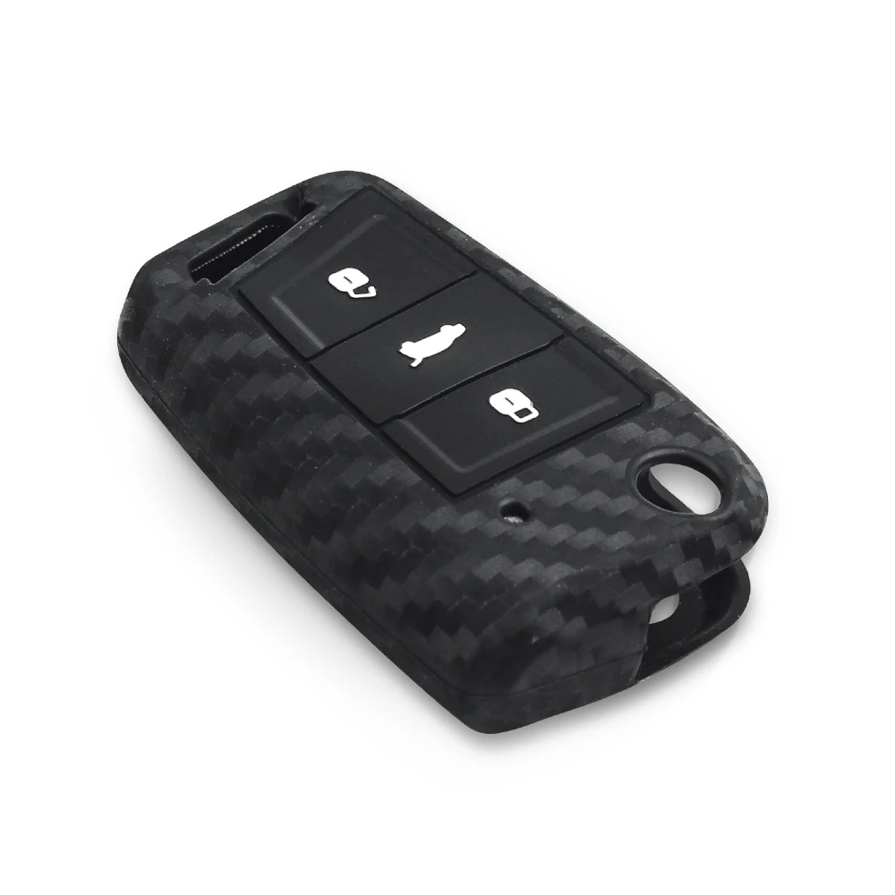 KEYYOU Carbon Fiber Silicone Key Case For Volkswagen VW Golf 7 mk7 Skoda Octavia A7 Portect Keychain Cover | Автомобили и