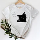 Женские футболки 2021, женские футболки, милая одежда с мультяшным котом, стильная футболка с принтом, топ, Милая футболка с принтом для дам