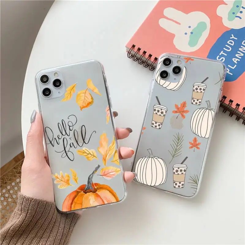 

happy autumn fall Phone Case Transparent for Clear iPhone case 11 12 mini pro XS MAX 8 7 6 6S Plus X 5S SE 2020 XR