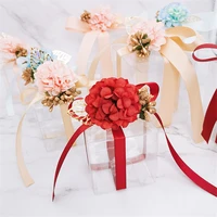 20pcs candy boxes pvc transparent wedding favors and gifts box square flower ribbon romantic packaging box party dragee gift bag