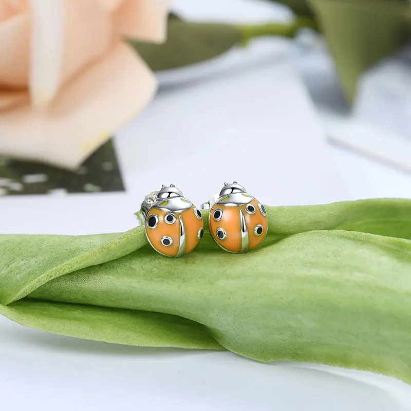 

LOVANS Ladybug Stud Women Earrings 925 Sterling Silver Enamel Earrings подаѬки жене Birthday Gift For Friend Mother