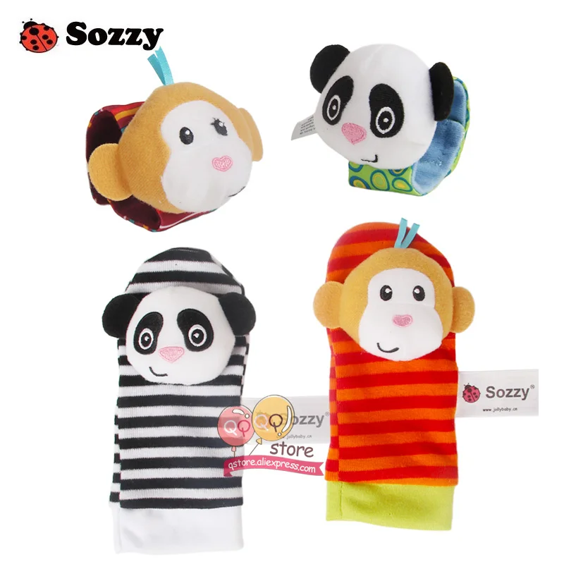 Monkey Pack of 4PCS Sozzy Детские Погремушки Мягкие плюшевые игрушки 4 шт ноги запястья Набор погремушек Мультфильм Новорожденные развития Развивающие игрушки для детей подарок - Цвет: Monkey Pack of 4PCS