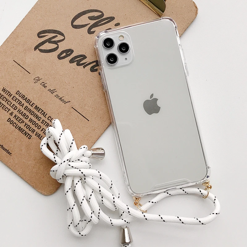 

Transparent Strap Phone Case on For iPhone 11 Pro Max 8 7 6 6s Plus Xr XsMax X Xs SE 12 Pro Max Case
