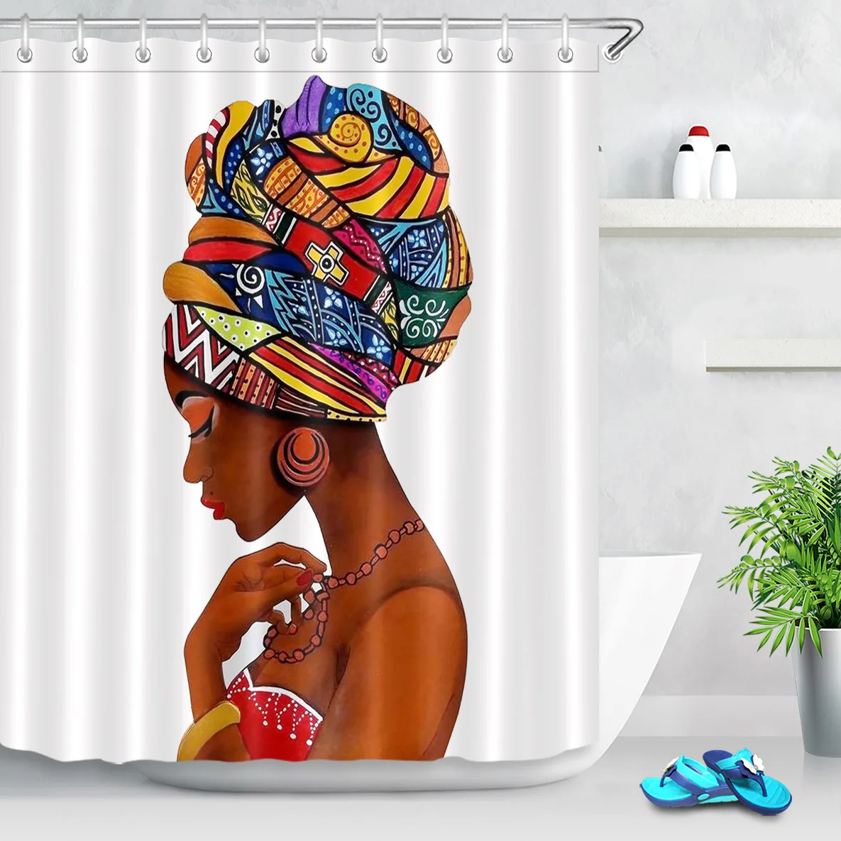 

African American Afro Black Women Art Shower Curtain Bath Rug Bathtub Bathroom Accessories Modern Bath Curtains With Hooks