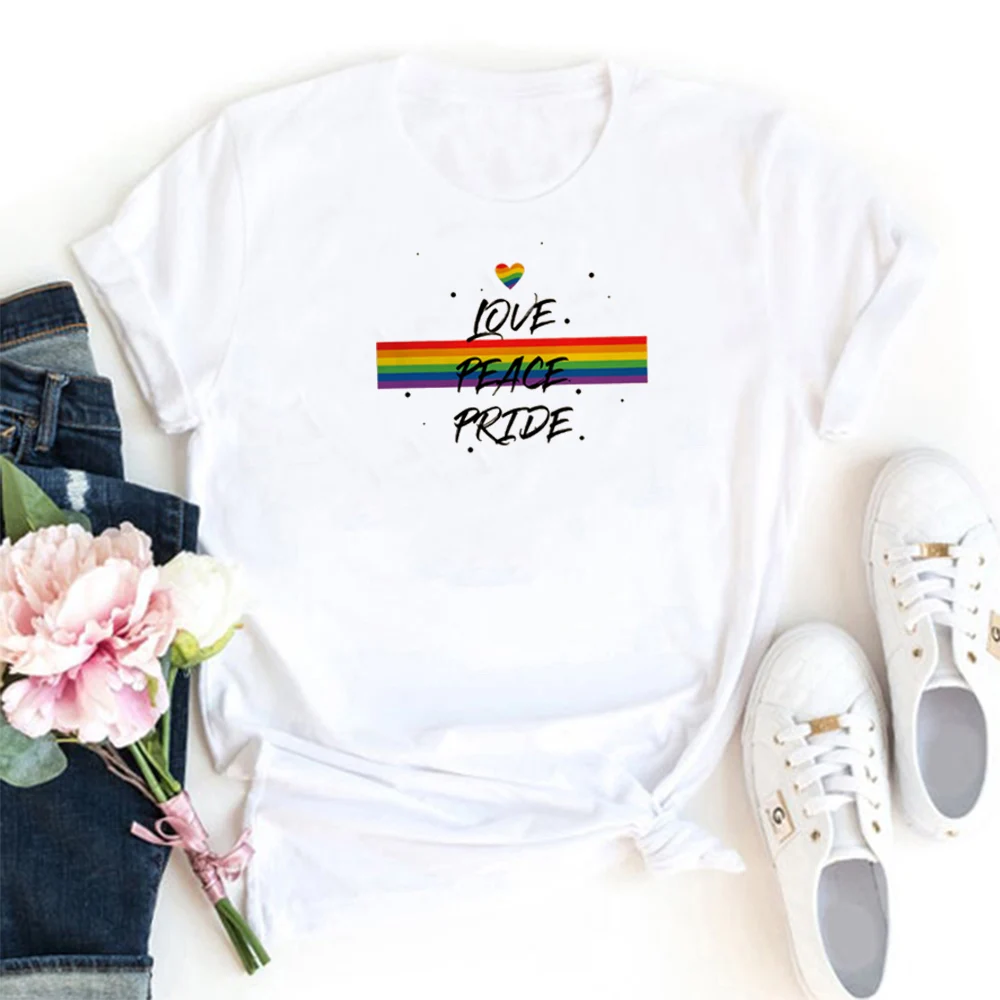 

Футболка Love Peace Pride Женская, забавная хлопковая Футболка с рисунком, женская футболка с круглым вырезом, женская белая Повседневная футболка