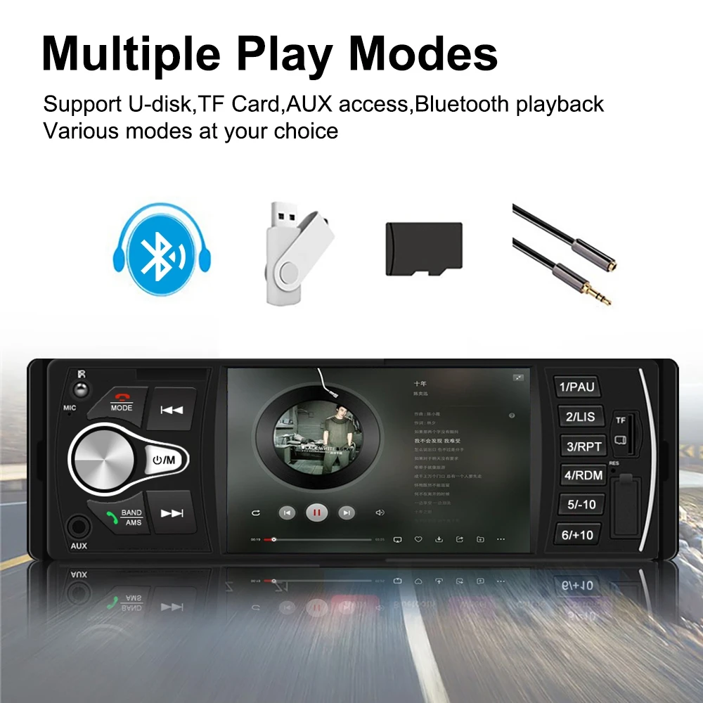 Автомобильный радиоприемник MP5 4 1 дюйма Din Bluetooth FM радио реверсивное изображение