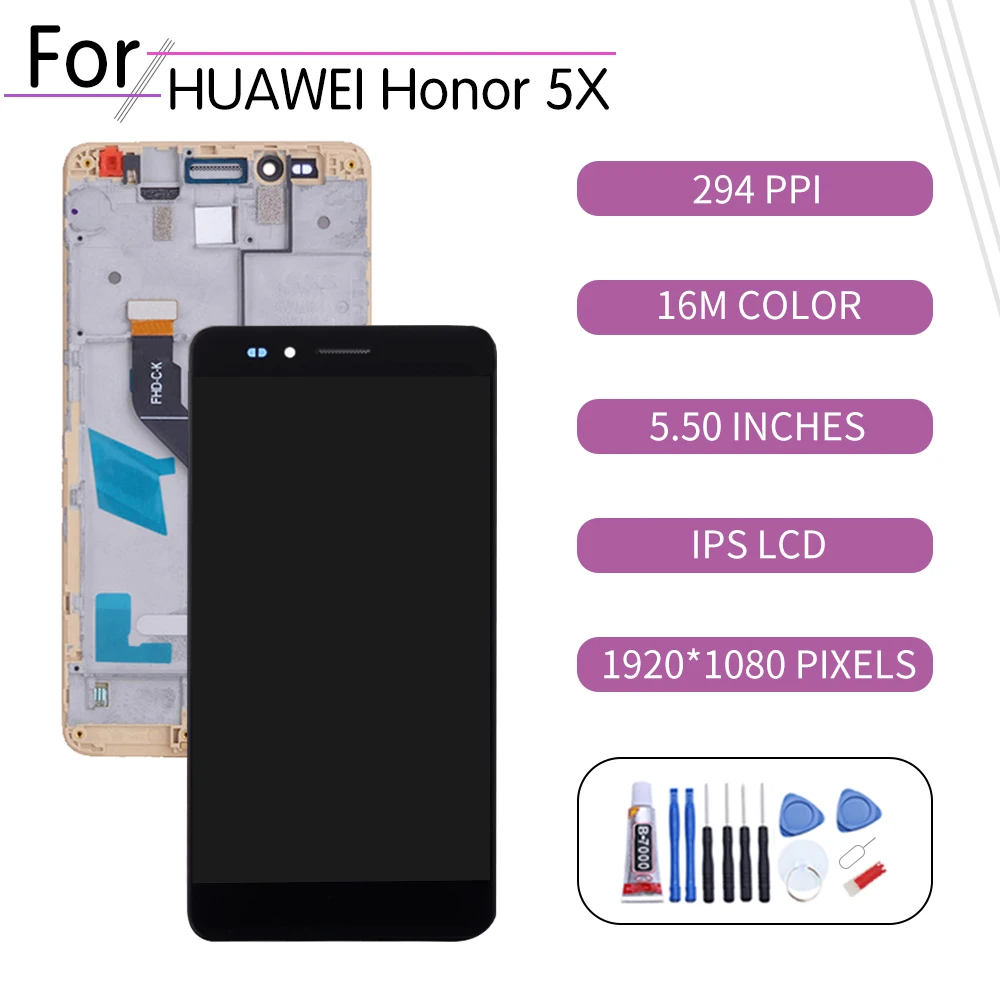 5.5&quotScreen For HUAWEI Honor 5X LCD Touch Screen Digitizer Assembly Huawei Display withFrame Replacement GR5 | Мобильные телефоны