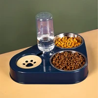 3 in 1 dog feeder bowl dog water bottle cat automatic drinking bowl stainless steel double bowl pet waterer feeder for cats