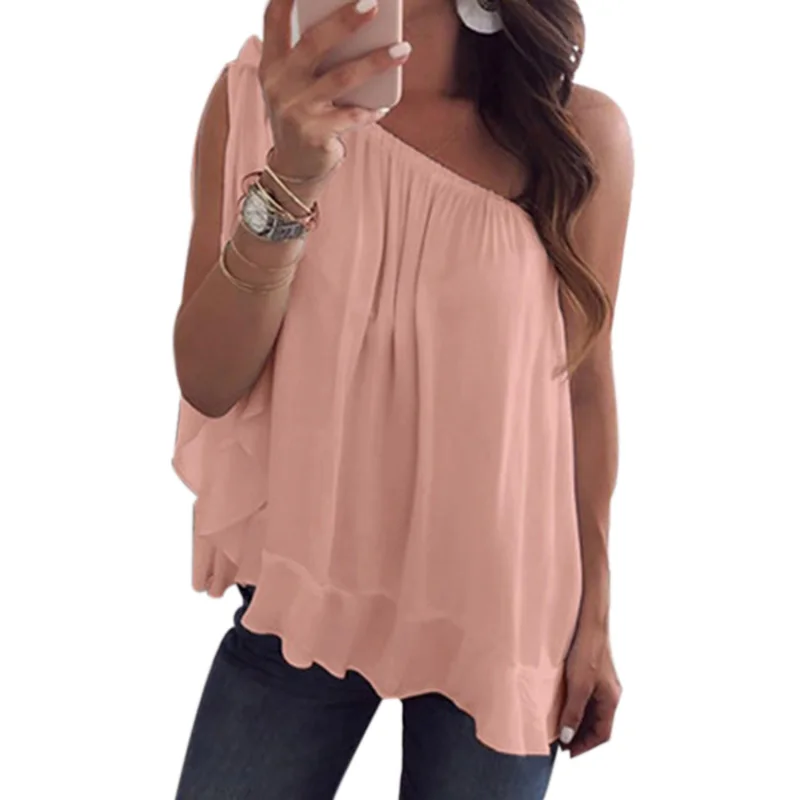 Повседневные однотонные женские свободные топы сексуальные блузки без рукавов с