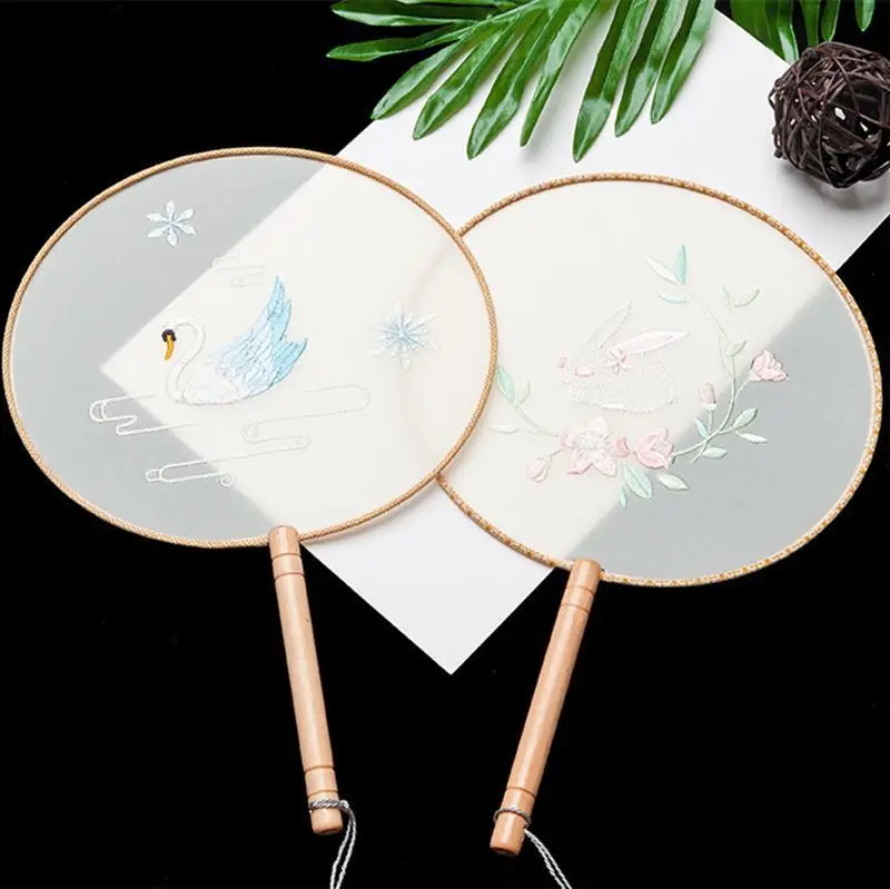 

style Hanfu accessories embroidered round fan Han element ancient costume Han element Swan jade rabbit fairy round fan