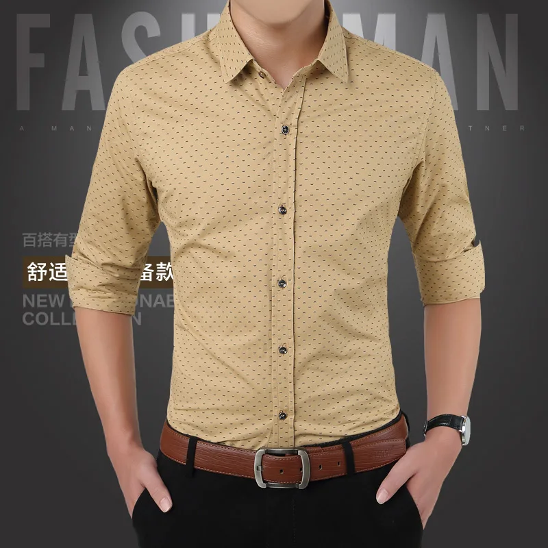 

100% Cotto Dress Shirts For Men Long Sleeve Men's Business Casual Shirt Autumn Slim Fit Top Blouse Fashion Print New Strip Color