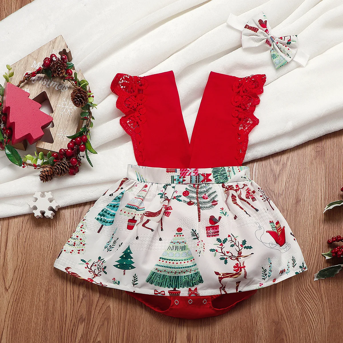 Рождественская Одежда для новорожденных девочек Детский комбинезон пачка