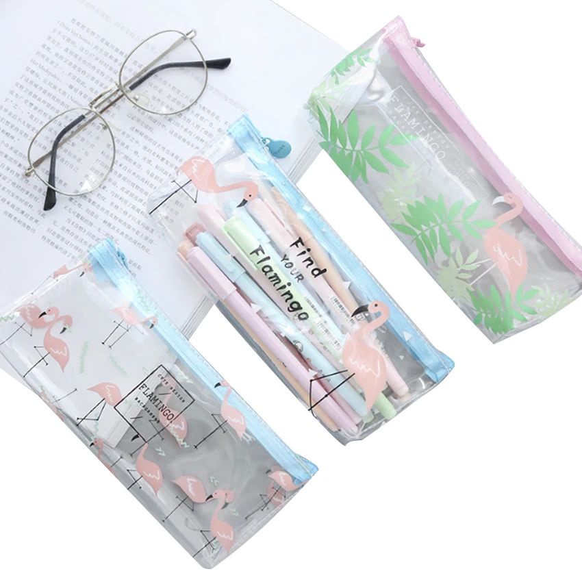 

10packs/lot Flamingo Pen Bag with zipper tight Large Bag For Student Gift Pencil Cases