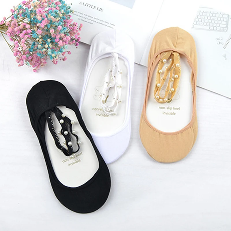 

5 Pairs of Women's Socks New Anklet Bandage Socks Thin Low-cut Pearl Boat Socks Women Shallow Mouth Invisible Socks