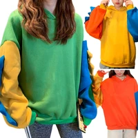 women cute kawaii dinosaur patchwork hoodies color block long sleeve sweatshirt harajuku oversized cosplay cartoon tops
