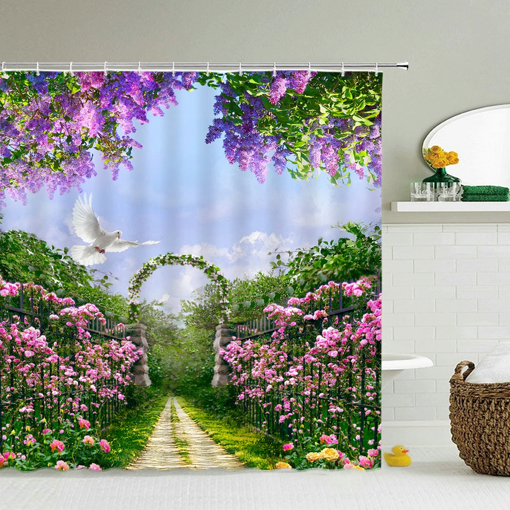 

High Quality Washable Shower Curtain Natural Scenery 3D Waterproof Fabric Bathroom Decor Large 240X180 Printed Shower Curtain