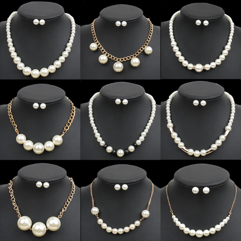 Простое жемчужное ожерелье серьги Ювелирные наборы нигерийские Свадебные