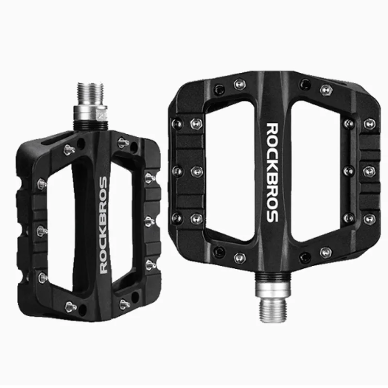 Black Bike Pedals ROCKBROS велосипедный подшипник плоская платформа, педали MTB сверхлегкие велосипедные Педали Профессиональный велосипед для горной дороги bmx запчасти для велосипеда - Цвет: Black Bike Pedals