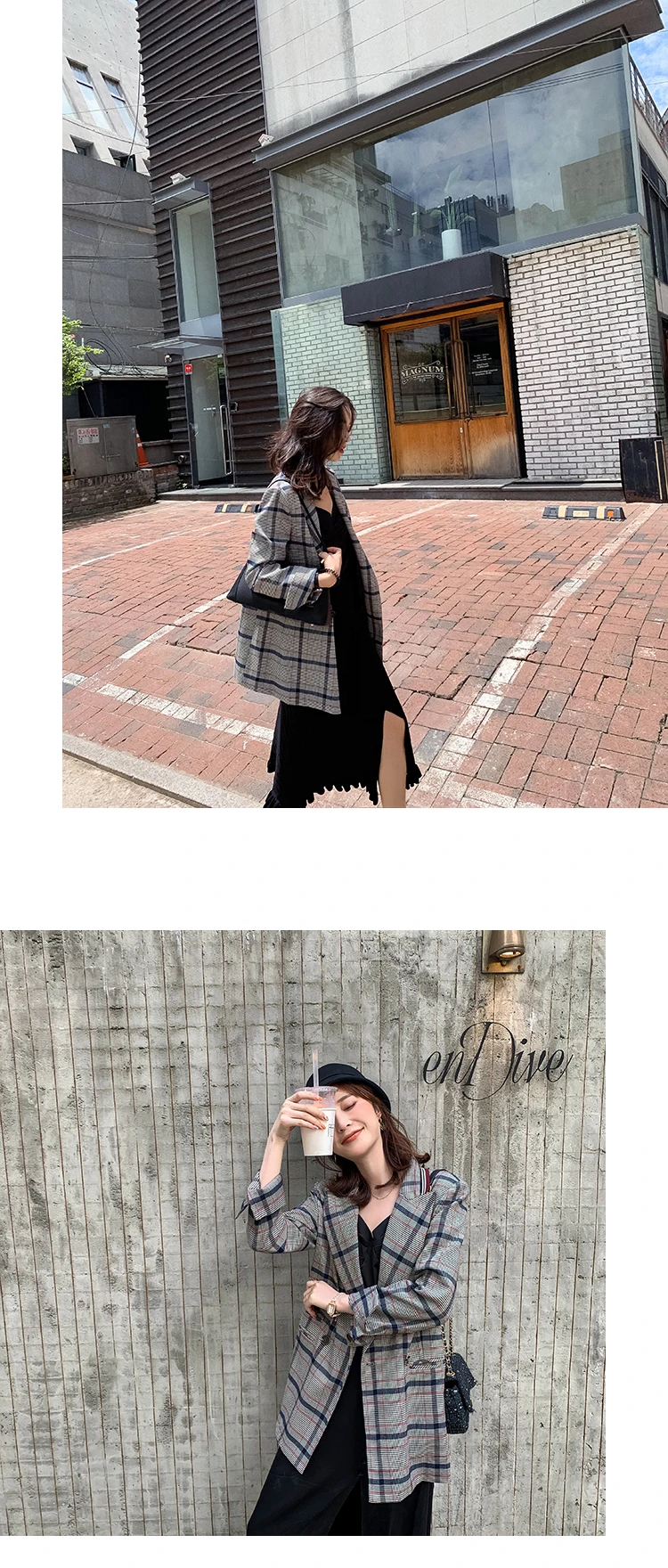 Women Winter Autumn Plaid Suit Jacket Female Coat Fashion Clothing Slim Blazer