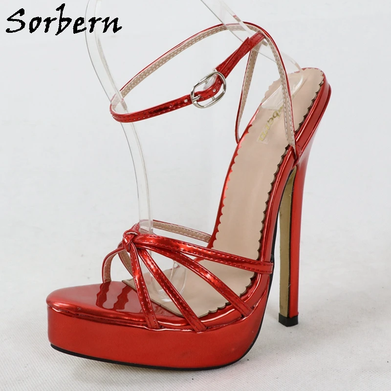 Sorbern مخصص لامع الذهب عبر حزام صندل المرأة منصة 18 سنتيمتر عالية الكعب عقدة الكاحل حزام أحذية الصيف حفلة الخناجر