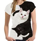 Женская футболка с коротким рукавом и круглым вырезом, черная или белая Повседневная футболка с 3D-принтом кота, лето 2020