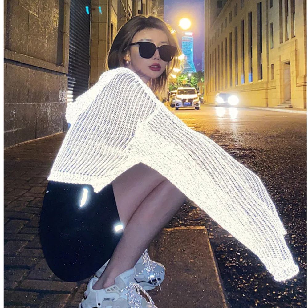 

YICIYA 2020 женский свободный вязаный свитер с капюшоном 2020 летний тонкий светоотражающий вязаный рукав для компьютера