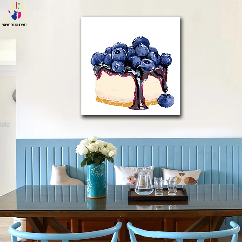 DIY картинки для раскраски по номерам с цветами черника сэндвич торт Картина