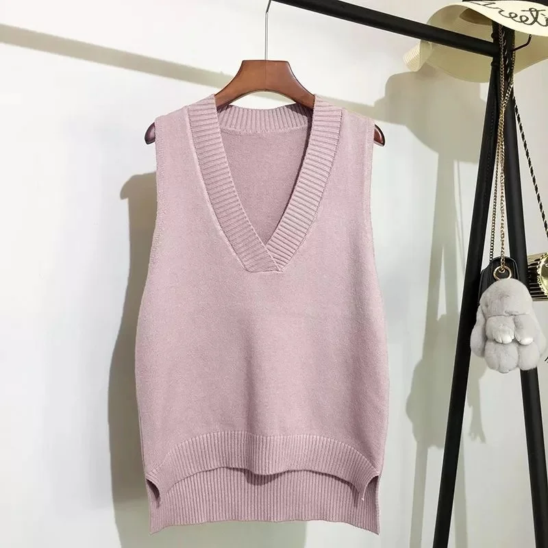 

Urifens 2021 V-neck Knitted Vest Women's Sweater Autumn And Winter New Korean Loose Wild Sweater Vest Sleeveless Sweater MAOY02