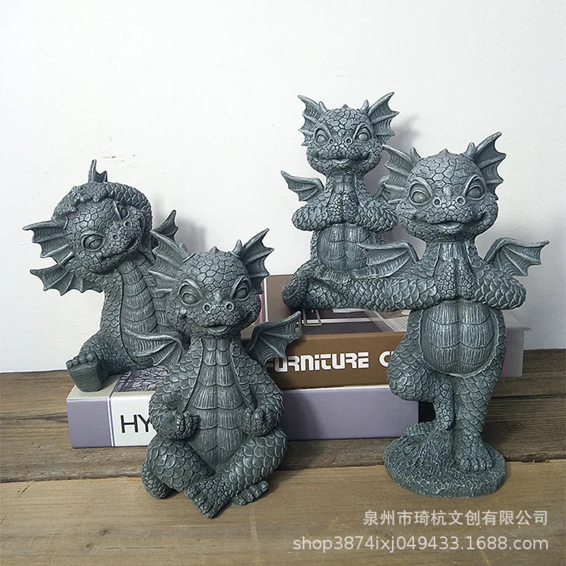 

Hot Garden Dragon Resin Crafts Statue Yoga Meditation Dinosaur Outdoor Home Desktop Decoration Ornaments
