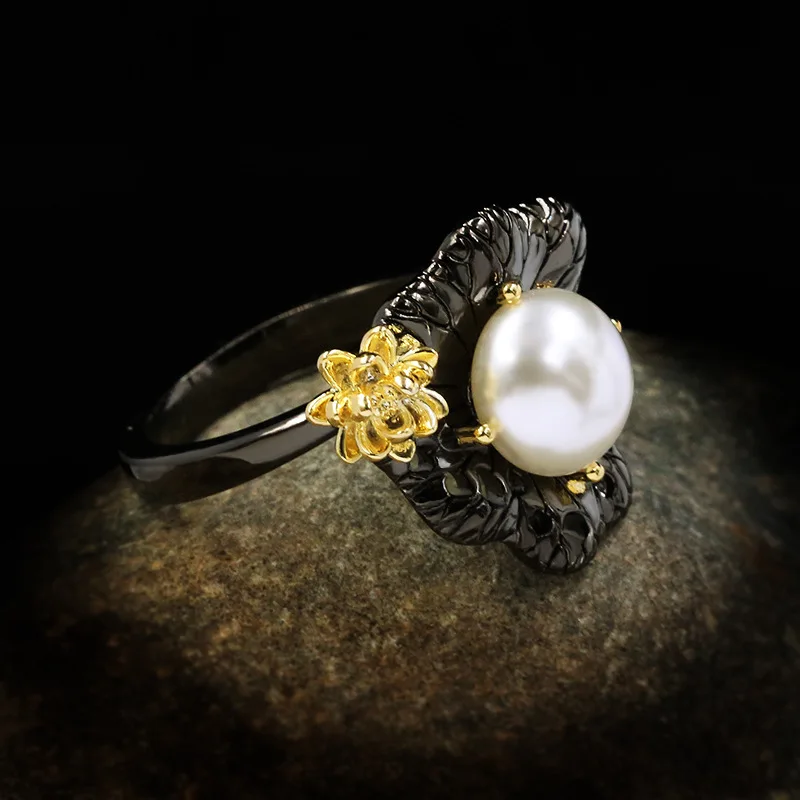 NPKDS Vintage Jewelry 925 Sterling Silver Baroque Pearl Rings for Women Wedding Engagement Bride Black Gold Fine | Украшения и