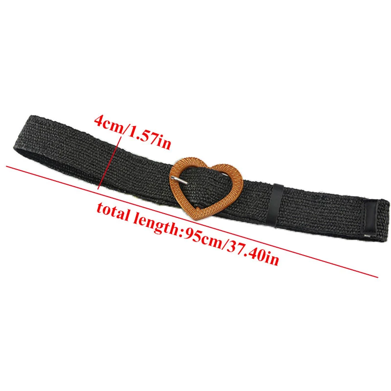 

Vintage Boho Braided Waist Belt Summer Solid Color Female Belt Heart Wooden Smooth Buckle Fake Straw Wide Belts For Women