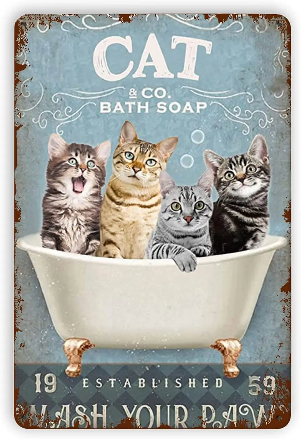 

Vintage Tin Sign Cats Bath Soap Wash Your Paws-Bathroom Wall Decor Retro Metal Poster for Bathroom Home Decor Sign 8x12 Inch