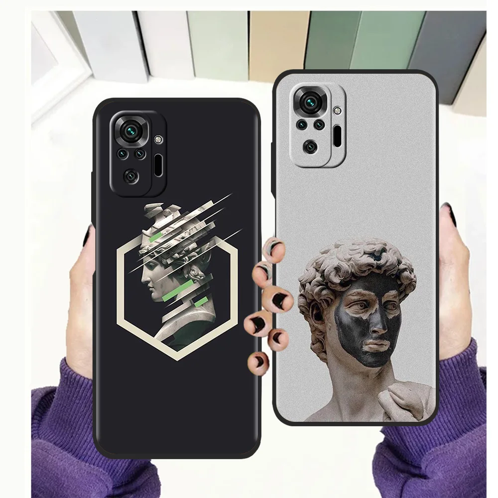 

Cartoon Art Statue Abstract Phone Case for Redmi Note 11 Pro Plus 7 8 8T 9S 9 10 Pro K40 Gaming 8 9 9A 9C Plus Shockproof Shell