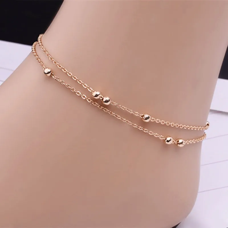 

Metal Beads Anklets Bracelet Luxury Gold Color/Silver Color Foot Chain Jewelry For Wom Girl Gifts Wholesale