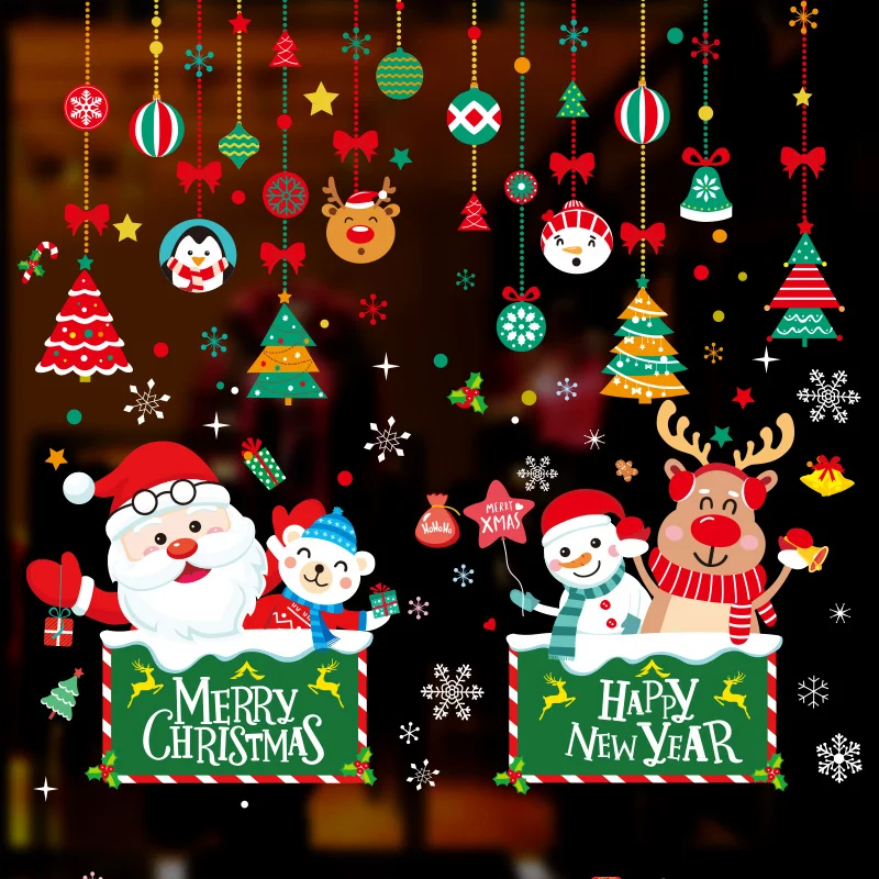 

[SHIJUEHEZI] Christmas Window Stickers DIY Santa Claus Trees Ornaments Wall Decals for Glass New Year Festival Home Decoration