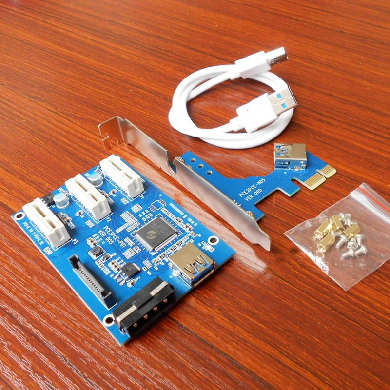 

VER005 PCI-E to PCIe Riser Card 1 to 3 PCI-E to PCIe 1X to 16X Interface Expansion Card 3 Port PCI Slot for Win XP/WIN7