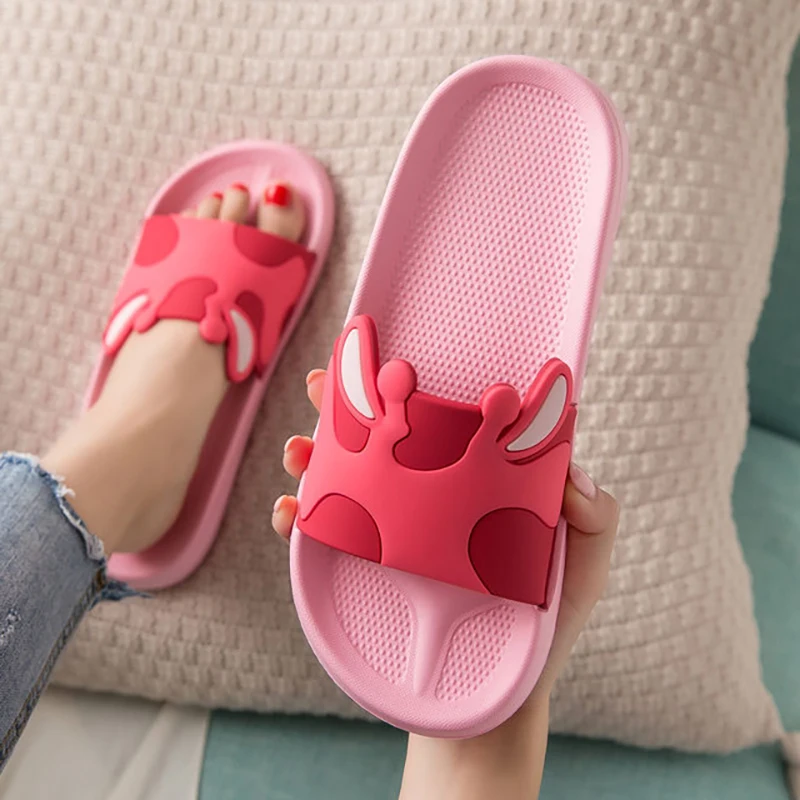 

Women Slippers Cartoon Non-Slip Bathroom Slippers Open Toe House Slippers Thick Sole Slide Sandals Men Couple Children Shoes