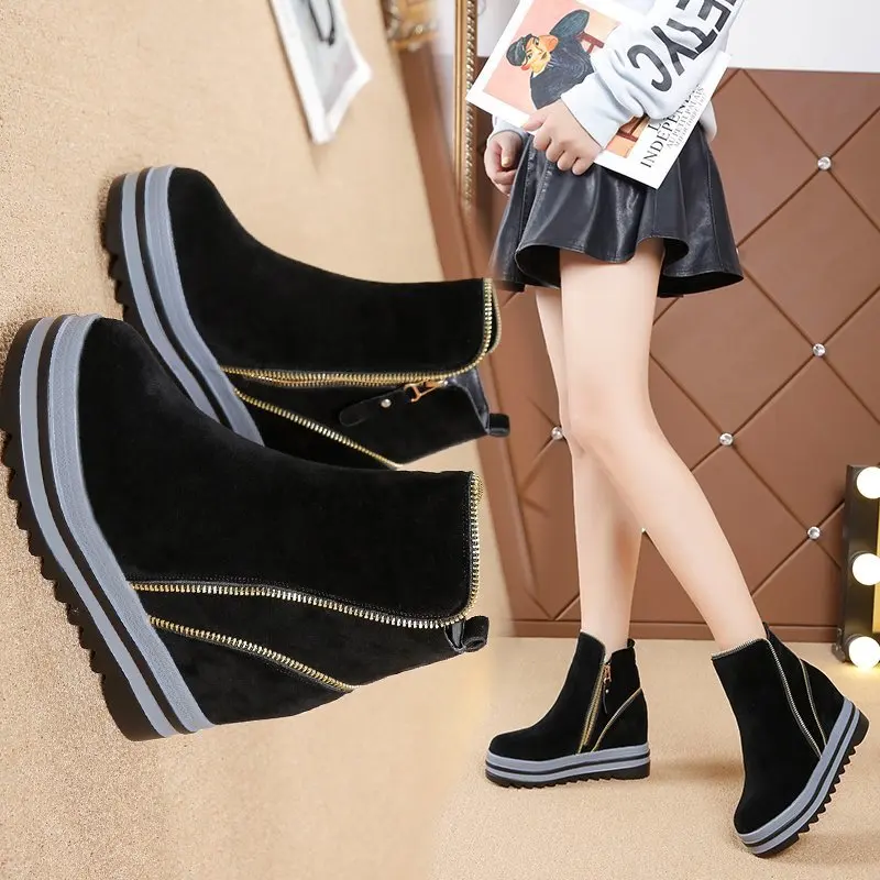 

High Top Chunky Sneakers Women Designer Platform Boots Female Black Femme Sapatos Autumn Thick Bottom Lady Trainers Women Boots