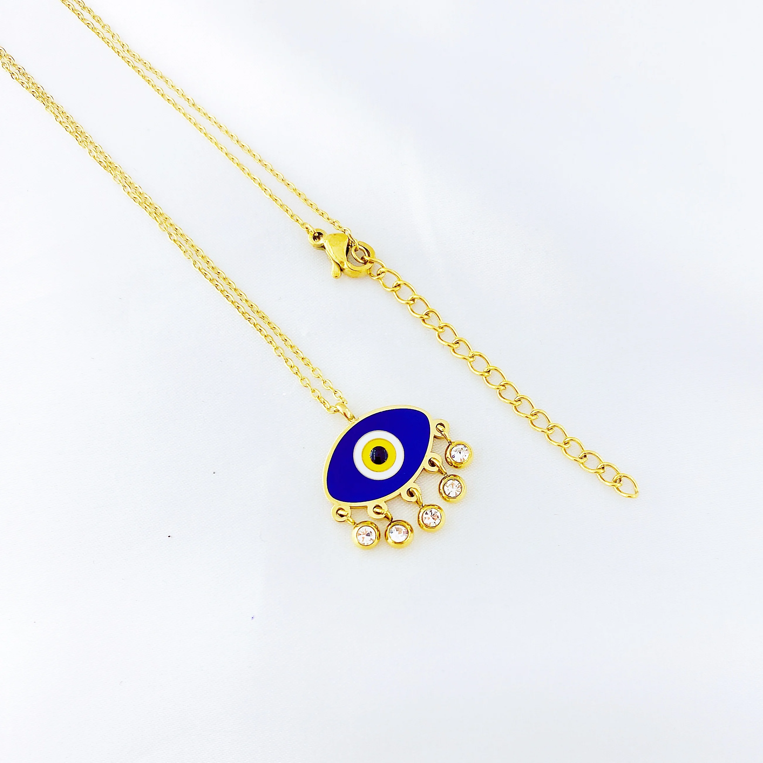 

2020 Trend Turkish Eye Pendant necklace for female stainless steel white zirconium charm Greek eye Accessories wholesale