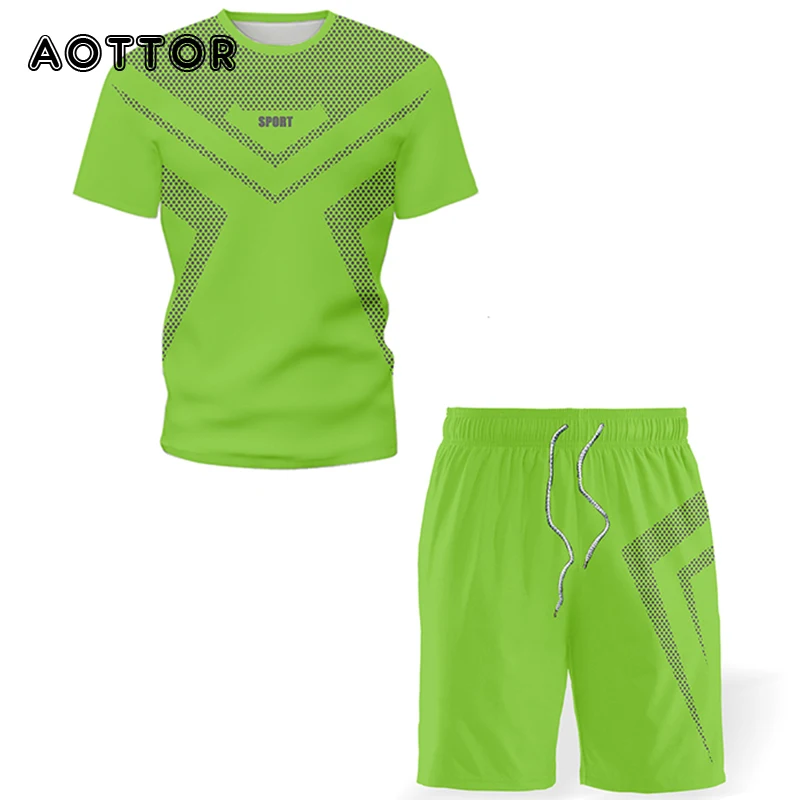 

2022 Fashion Men's Casual Suit Top Men Printed Sports Suit Cotton T-shirt + Sports Trousers Two-piece Quick-drying Running Suit