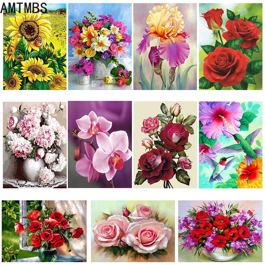 

CROSS FULL Mosaic Pattern Home Decoration Flower Plant DIY Digital Painting By Numbers Hand Painted Oil Painting Dropshipping