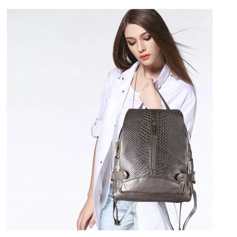 Кожаные сумки из воловьей кожи крокодиловый рюкзак повседневный для диких леди