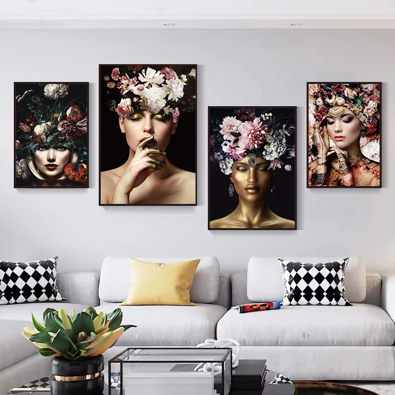 Абстрактная женщина носящая цветы фотообои искусство картины для гостиной Декор
