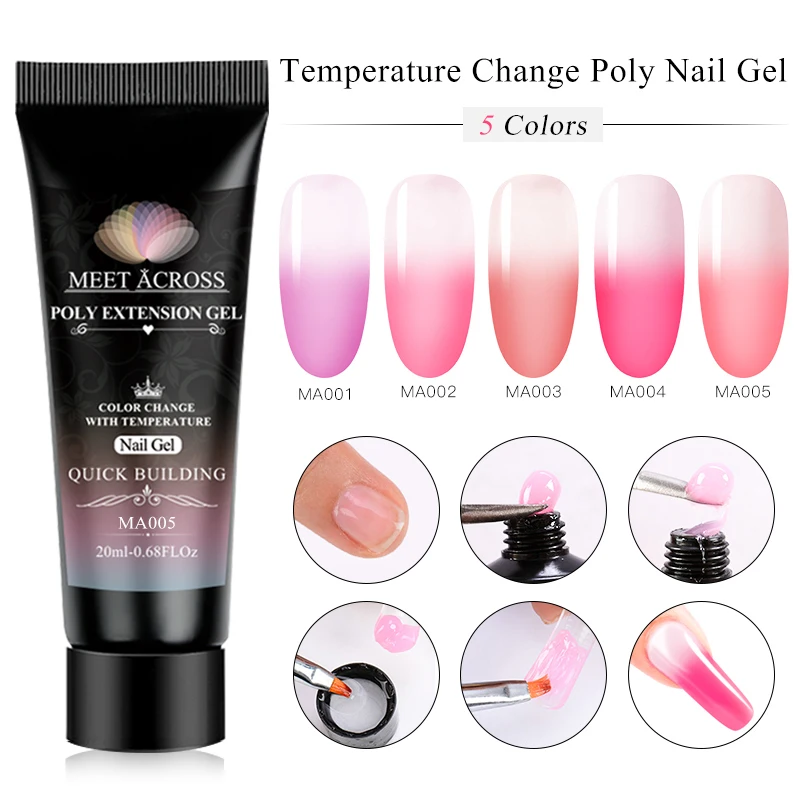 MEET ACROSS 20 мл набор гелей для наращивания ногтей Стандартный Кристальный