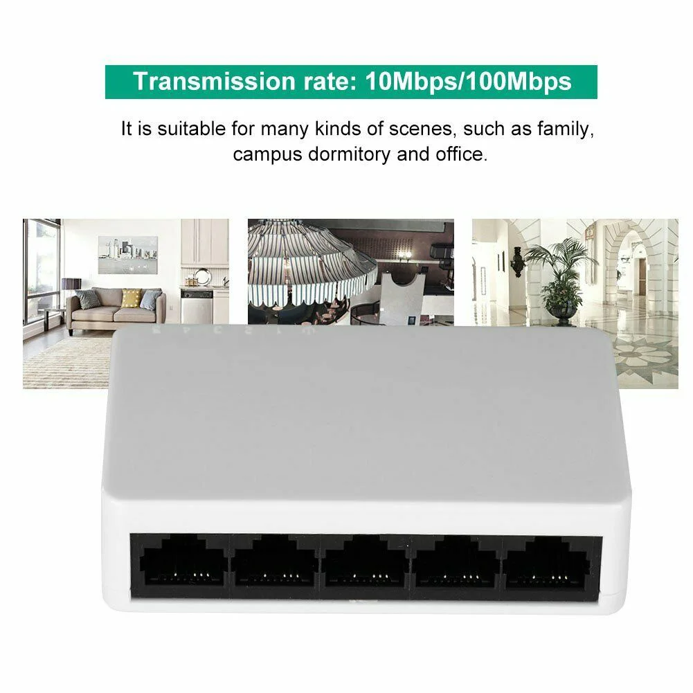 Ethernet Switch Wall Hanging 5 Port Universal Home Hub Splitter Mini LAN Full Half Duplex Self Adaptive Network Desktop 100 Mbps |