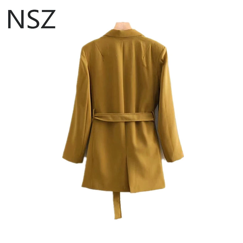 NSZ женский однотонный однобортный оверсайз блейзер с поясом повседневный