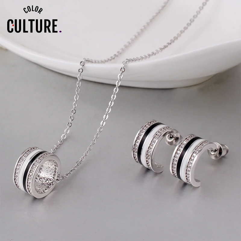 Модный комплект ювелирных изделий для девочек серьги ожерелье из белого циркона