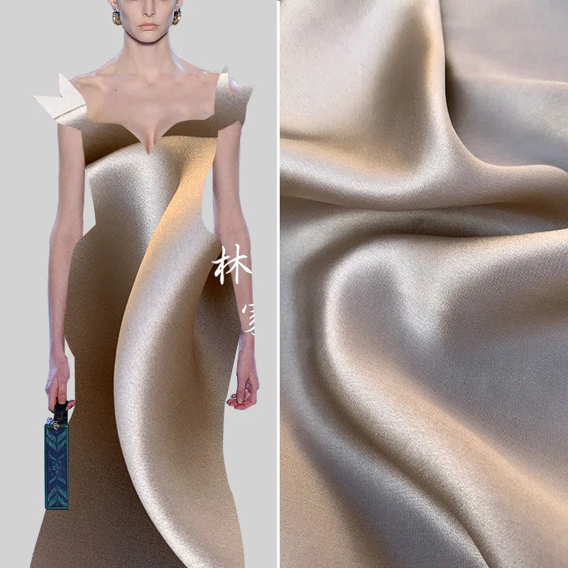 

Glossy Silk Fashion Satin Fabric Khaki Width 140 Cm Silk Big Design Dress Shirt Apparel Fabric Sewing Charms Jacquard