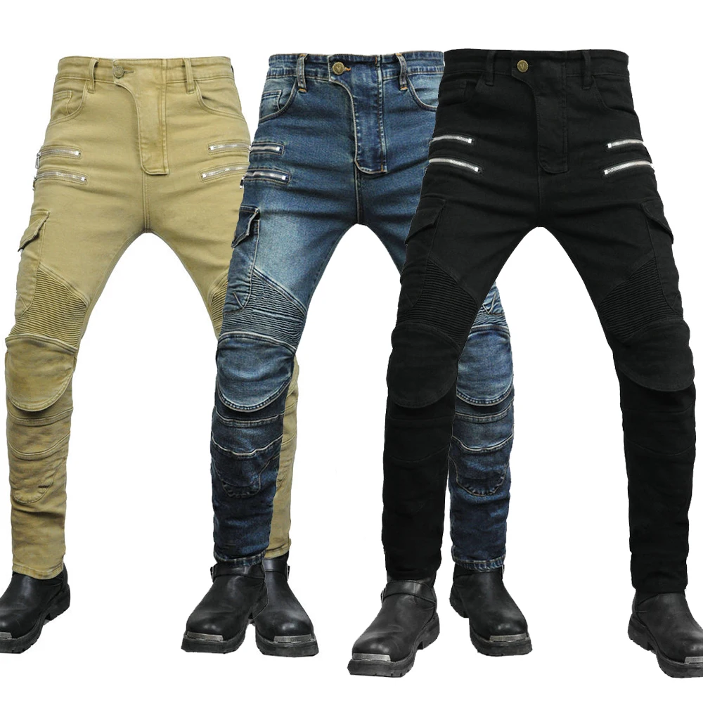 

Motorcycle Pants Men Moto Jeans Zipper Protective Gear Riding Touring Motorbike Trousers Motocross Zip pocket Pants Moto Pants